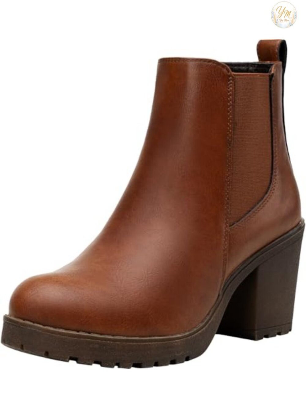 Faux Leather Round Toe Chunky Heel Ankle Booties